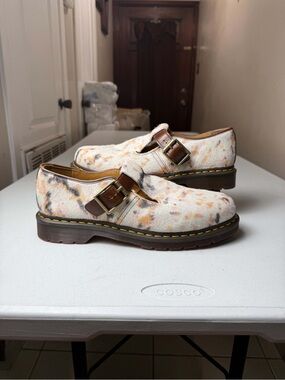 DR MARTENS Men Brown Genuine Calf Hair T-Bar Shoe US Sz 11 cow